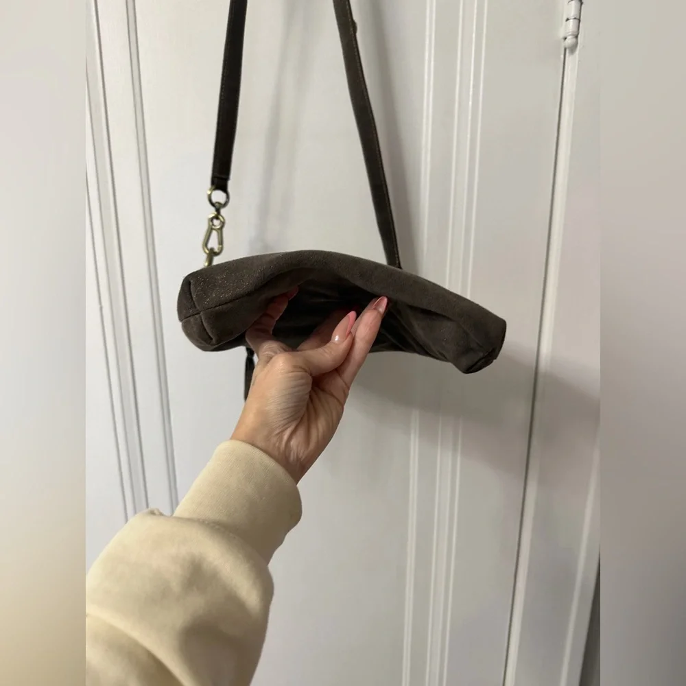 Carla Mancini suede Leather bronze shimmer large Crossbody Bag